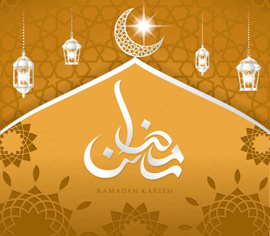 ramadan kareem conception islamique mosquée dôme et croissant de lune avec motif arabe et calligraphie vecteur