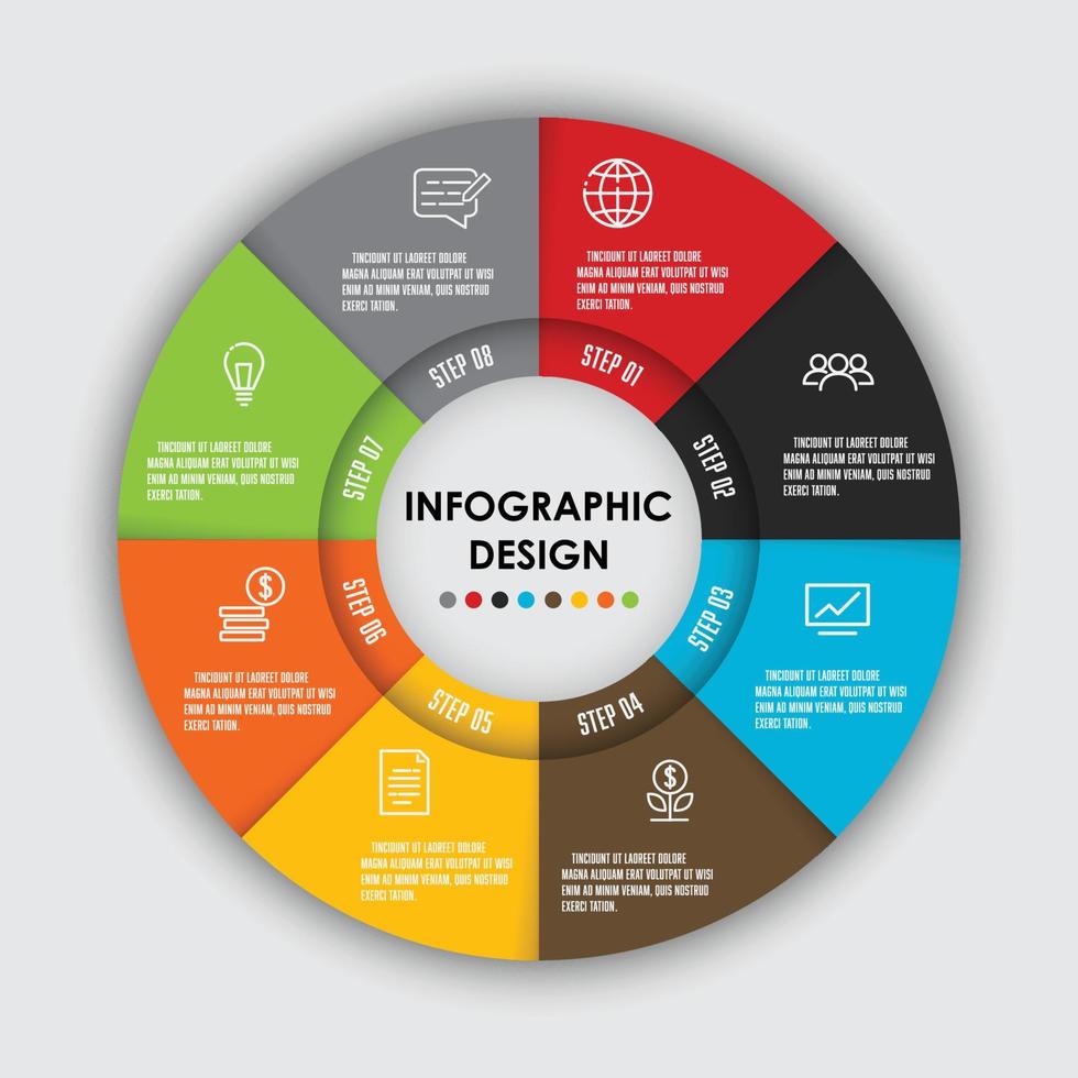 vecteur défini modèle infographie forme de cercle 8 étapes pour la présentation.