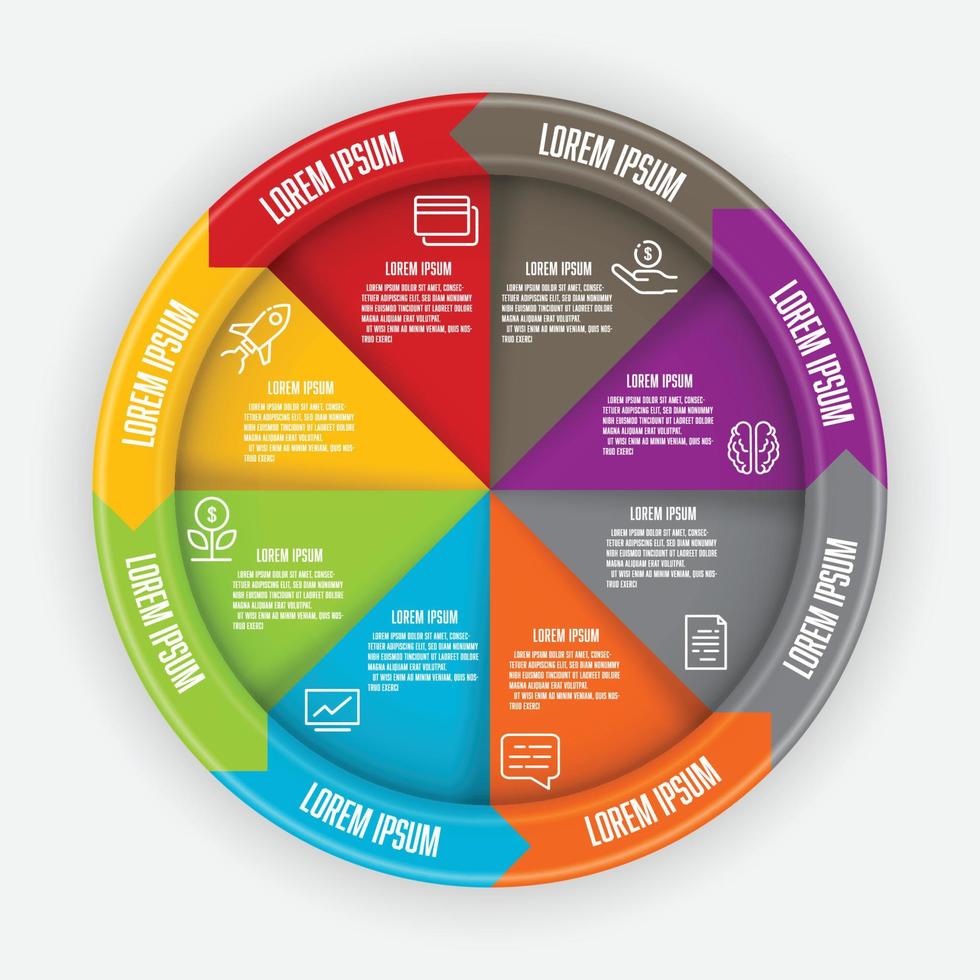 vecteur défini cercle infographique. modèle de diagramme de processus en 8 étapes pour la présentation.