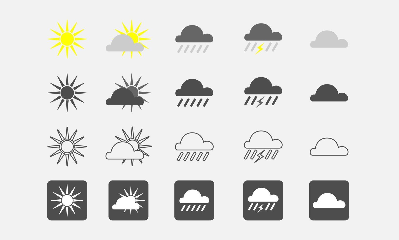 ensemble d'icônes météo dans différents modèles vecteur