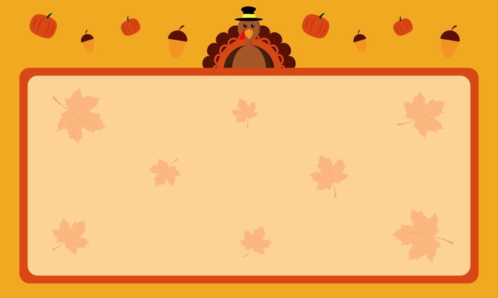joyeux jour de thanksgiving avec dinde drôle, citrouilles, glands, feuilles d'érable et espace de copie. adapté à l'événement du jour de Thanksgiving vecteur