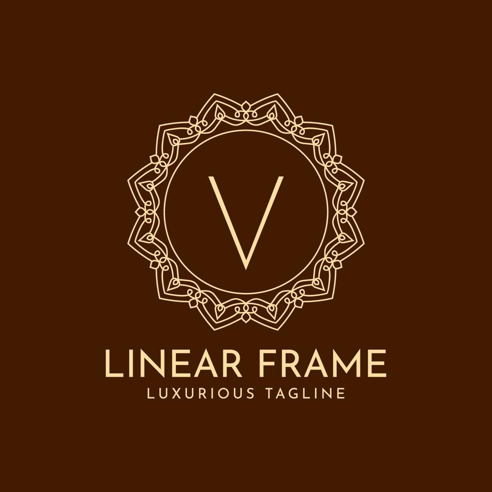 lettre v cadre de cercle minimaliste décoration de luxe linéaire création de logo vectoriel