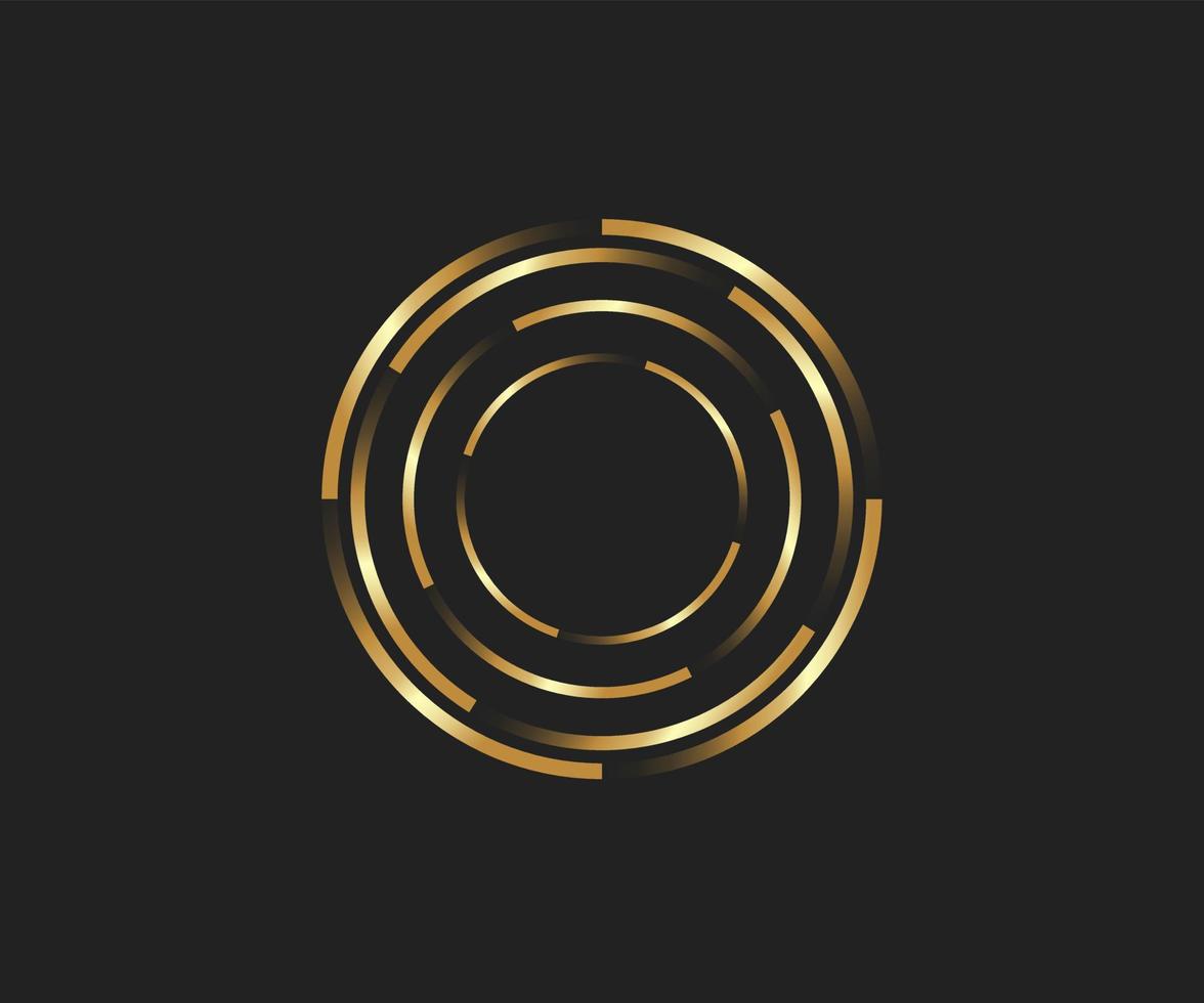 lignes dorées abstraites en forme de cercle, élément de conception, forme géométrique avec style de luxe, cadre de bordure rayé pour l'image, logo rond de technologie, illustration vectorielle en spirale vecteur