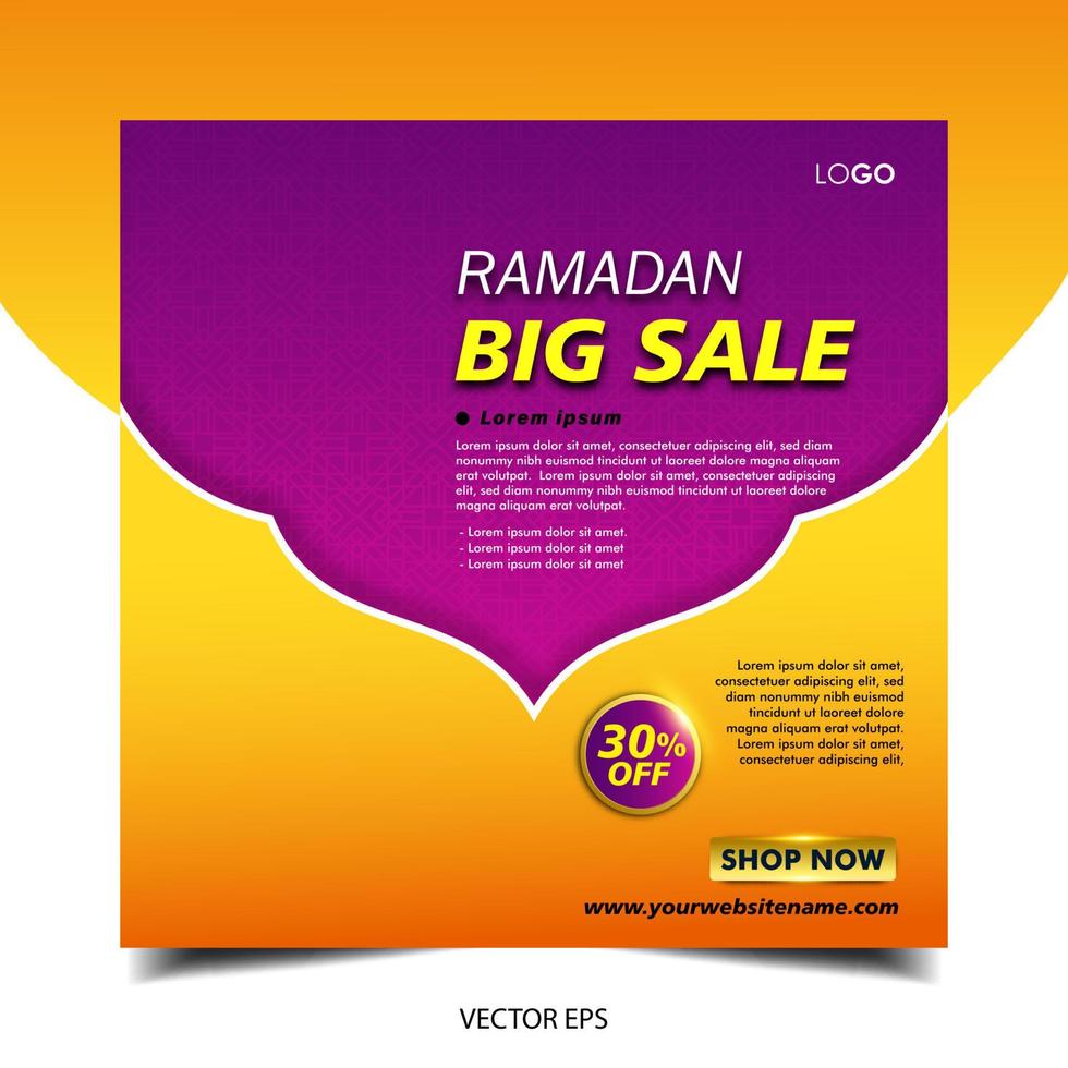 modèle de médias sociaux de vente de ramadan. super vente ramadan, méga vente et grande vente vecteur