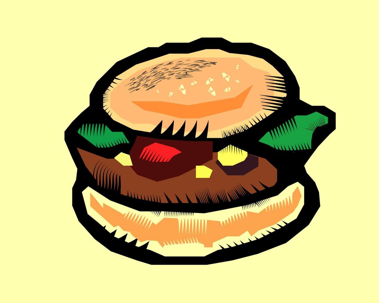 symbole de hamburger, conception vectorielle de gravure sur bois vecteur