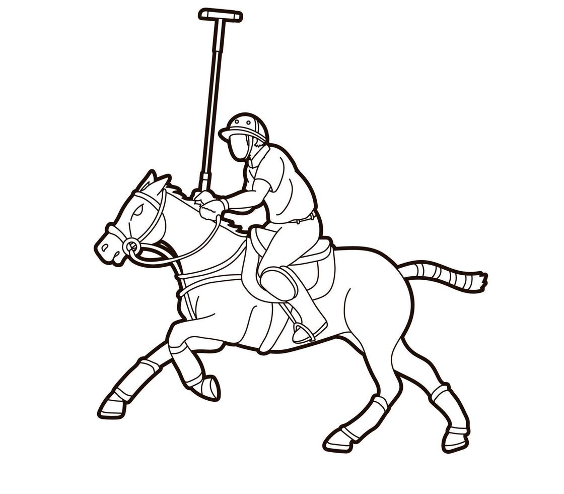 graphique de contour d'action de cheval de polo vecteur