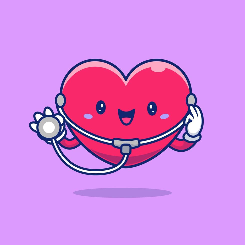 coeur mignon avec illustration d'icône de vecteur de dessin animé stéthoscope concept d'icône d'objet de soins de santé vecteur premium isolé. style de dessin animé plat