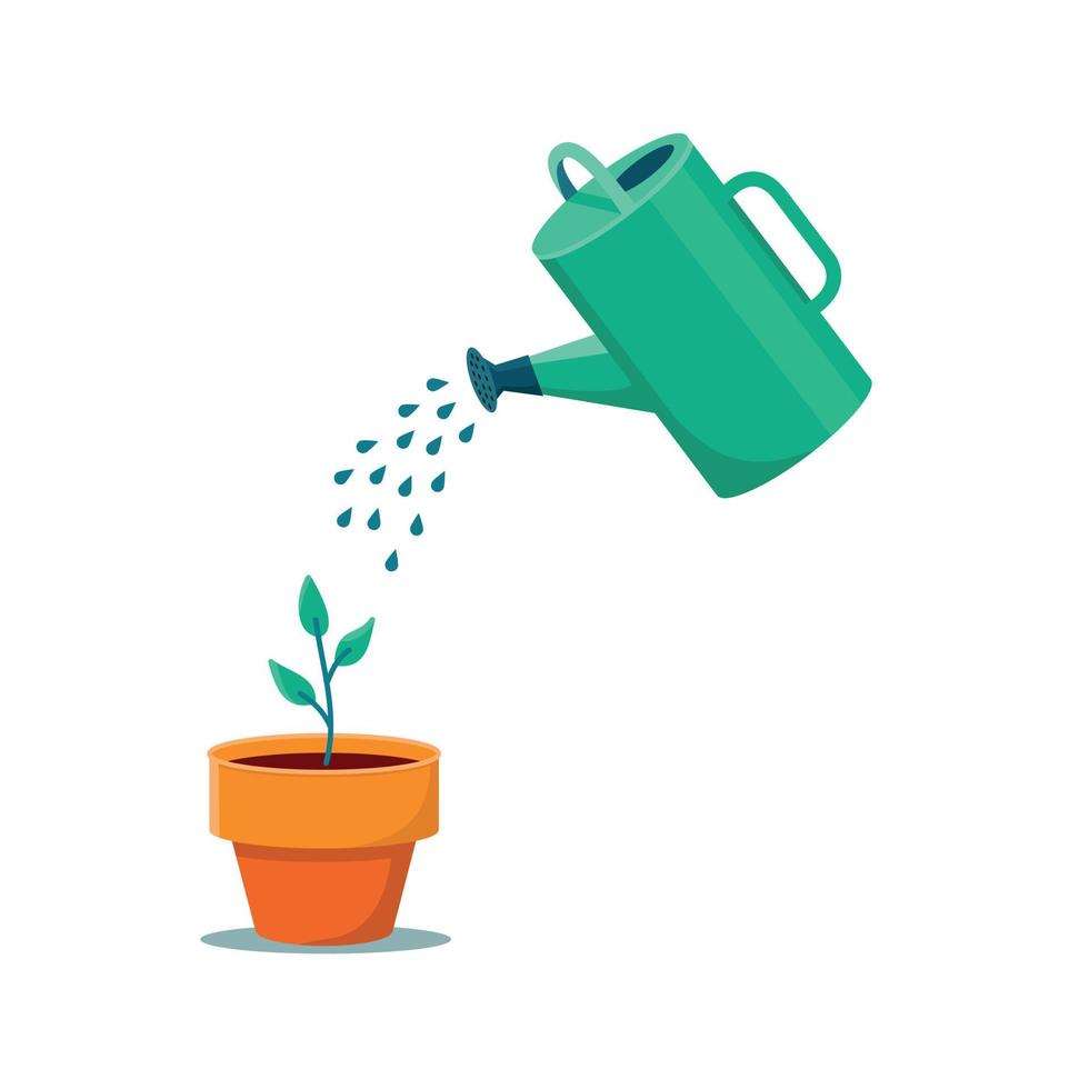 arrosoir et plante dans le pot. illustration vectorielle. vecteur