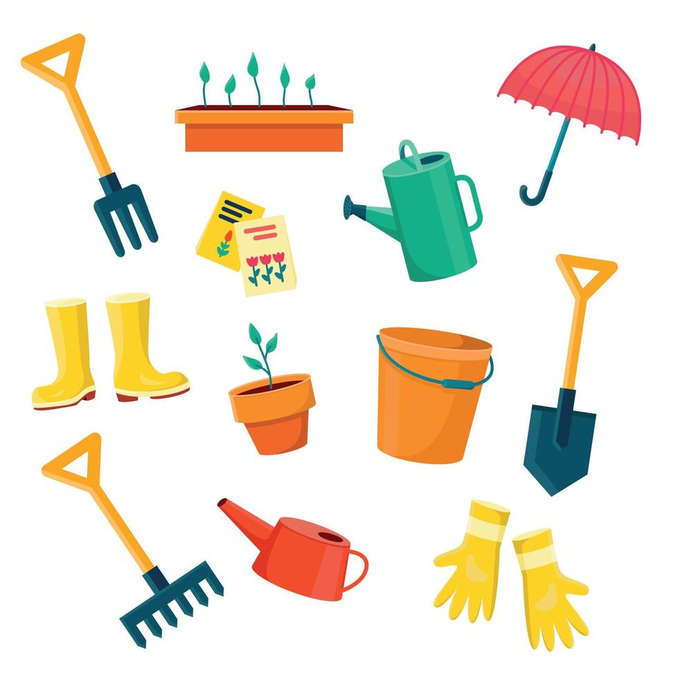 équipement de jardiniers ensemble d'objets nécessaires pour le jardinage et l'agriculture illustrations vectorielles isolées vecteur