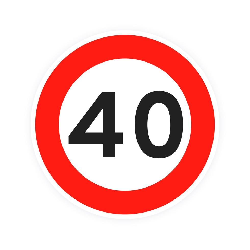 limite de vitesse 40 icône de trafic routier rond signe illustration vectorielle de conception de style plat isolée sur fond blanc. vecteur