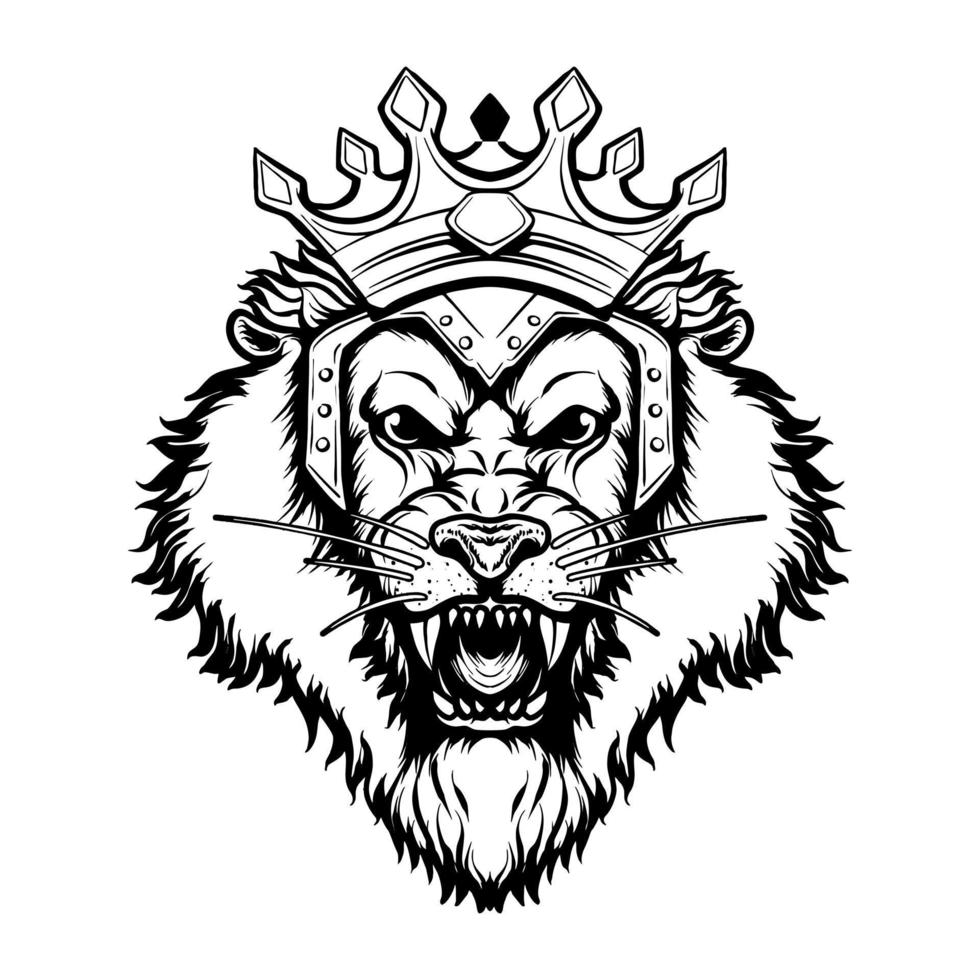 conception de tshirt de personnage d'illustration vectorielle de tête de roi lion vecteur