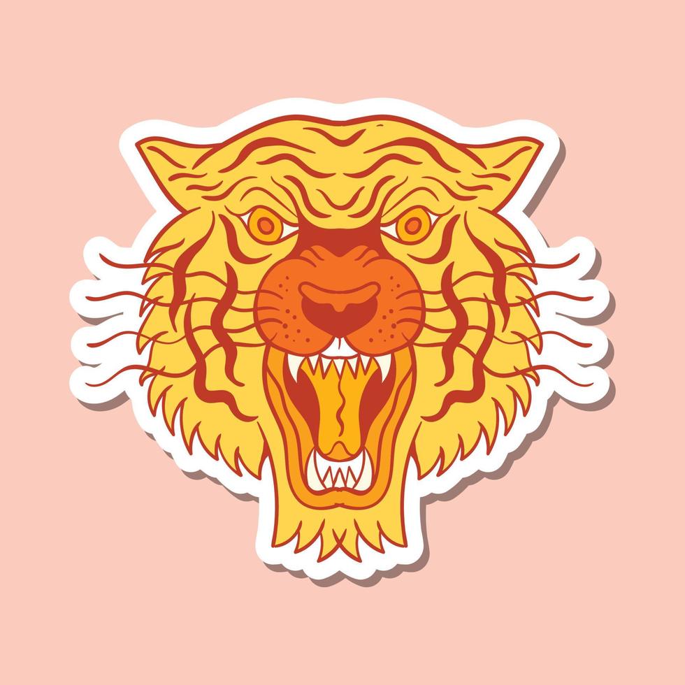 tête de tigre dessinée à la main illustration doodle pour autocollants etc vecteur