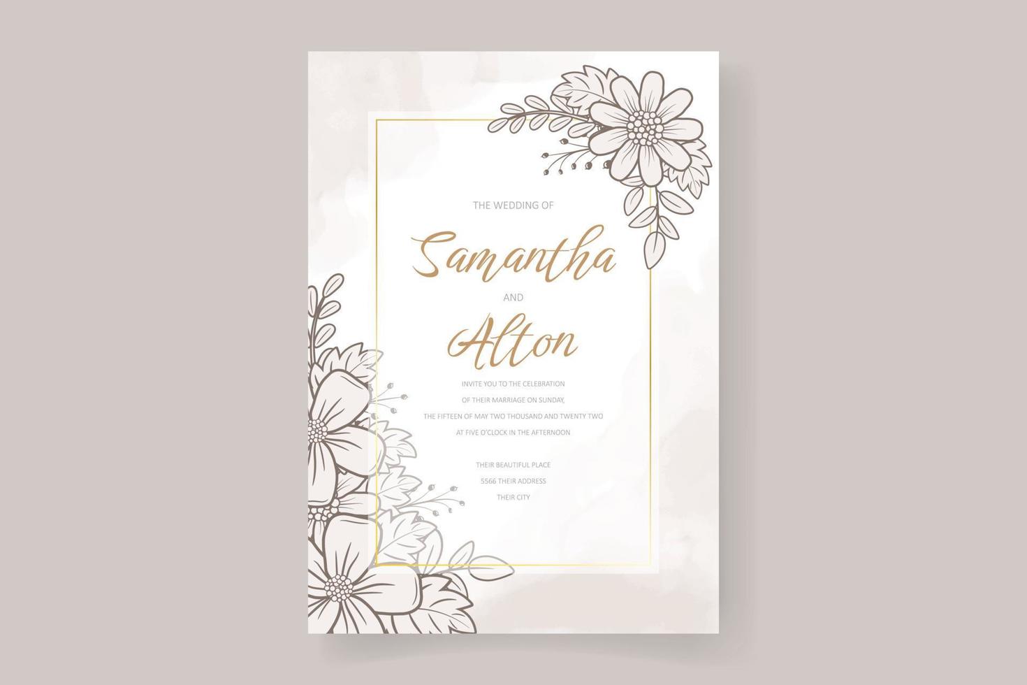 modèle d'invitation de mariage avec décoration de contour floral vecteur