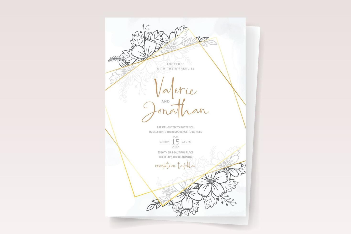 modèle d'invitation de mariage avec décoration de contour floral vecteur