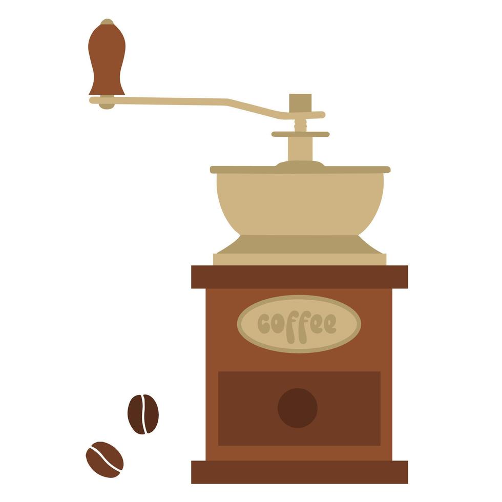 Moulin à café manuel et grains de café sur fond blanc vecteur
