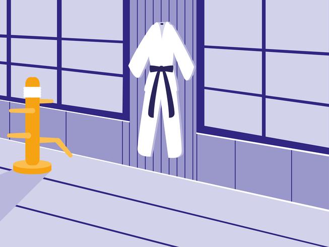 scène de dojo d&#39;arts martiaux avec kimono vecteur