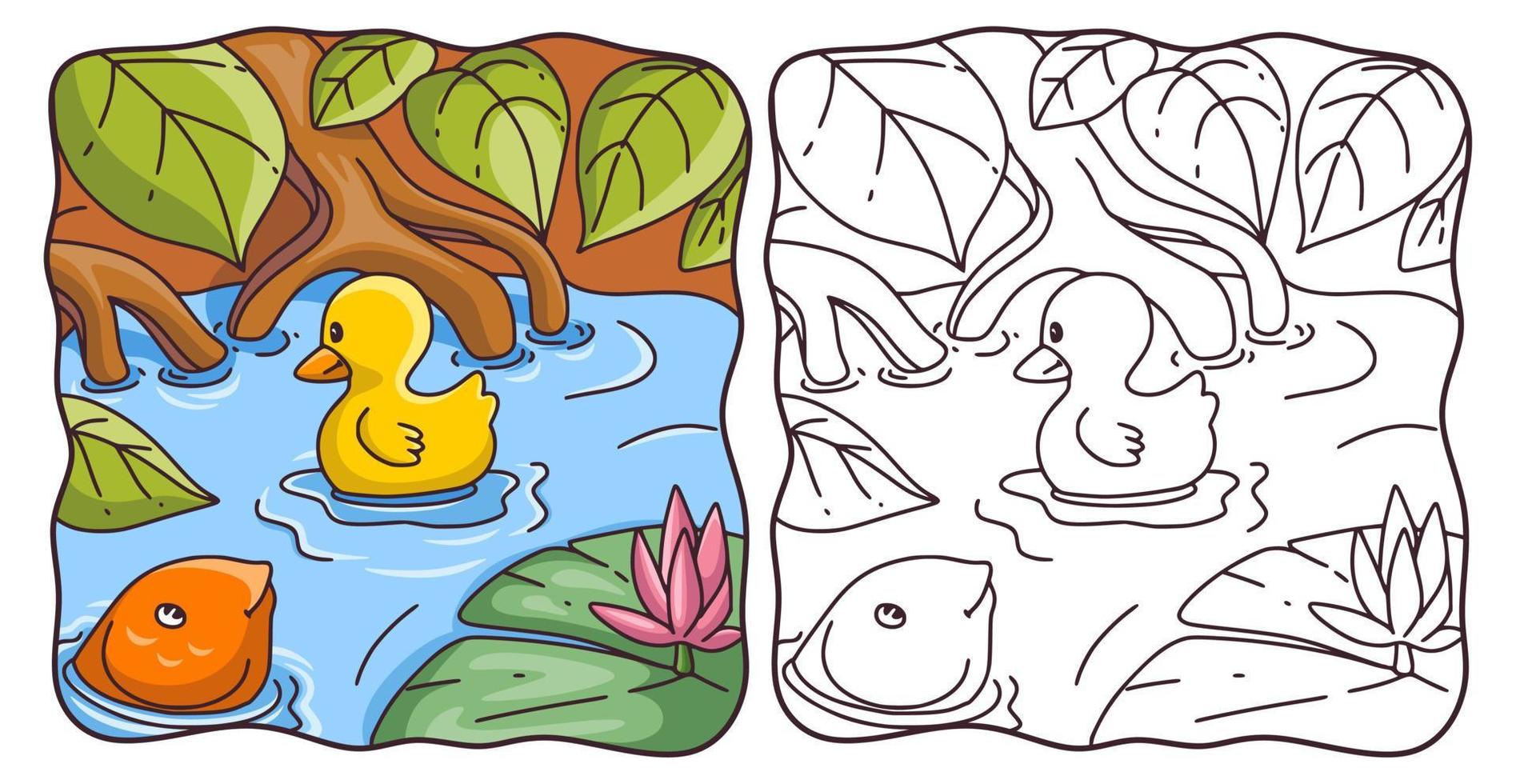 illustration de dessin animé canard de natation livre de coloriage ou page pour les enfants vecteur