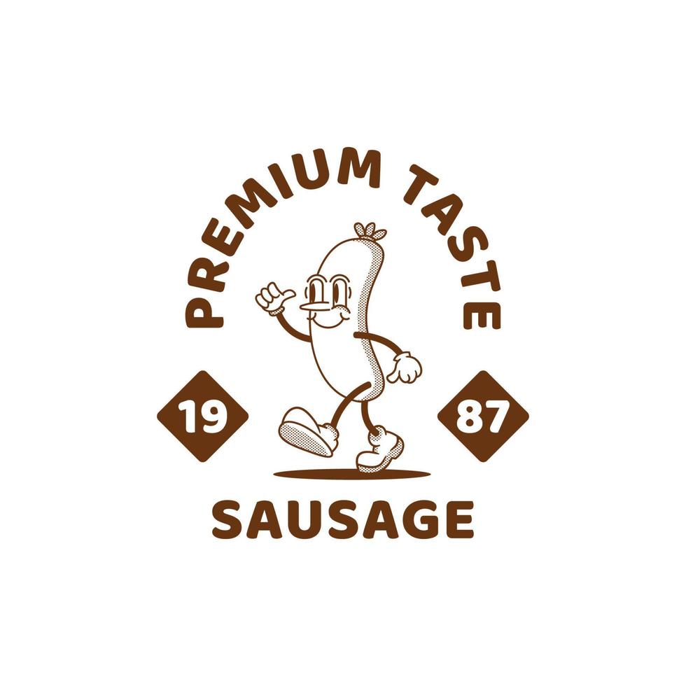 personnage de logo de saucisse dans un style vintage. conception d'illustration vectorielle de logo de saucisse. modèle d'inspiration de conception de logo de saucisse vecteur