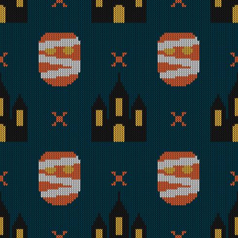 Texture de tricot sans couture avec monstre et château vecteur