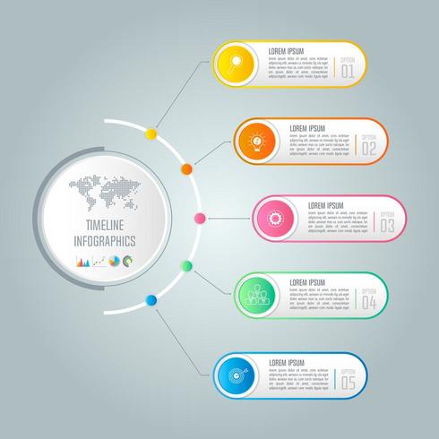 Concept créatif pour infographie avec 5 options, pièces ou processus vecteur