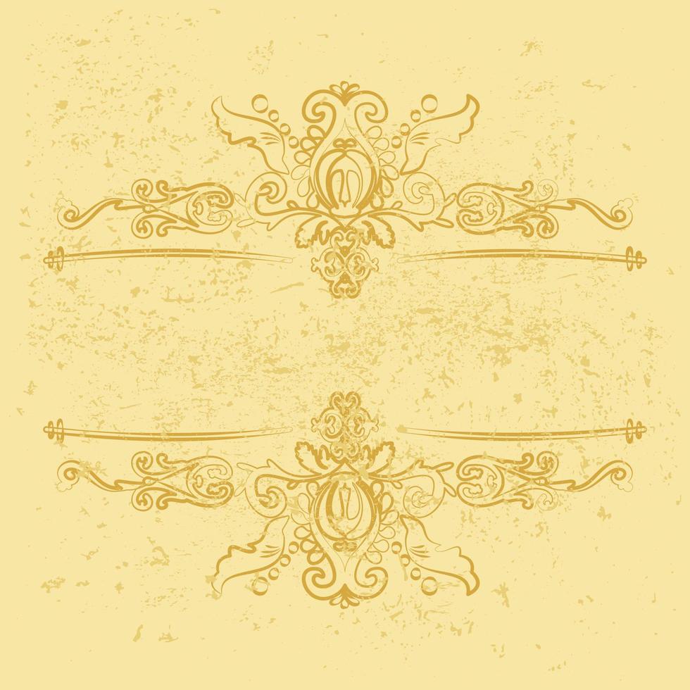 bordures décoratives vintage dorées. cadres horizontaux à motifs sur un fond grunge doré. or, couleur jaune. modèle vintage pour invitations, cartes, livres. vecteur