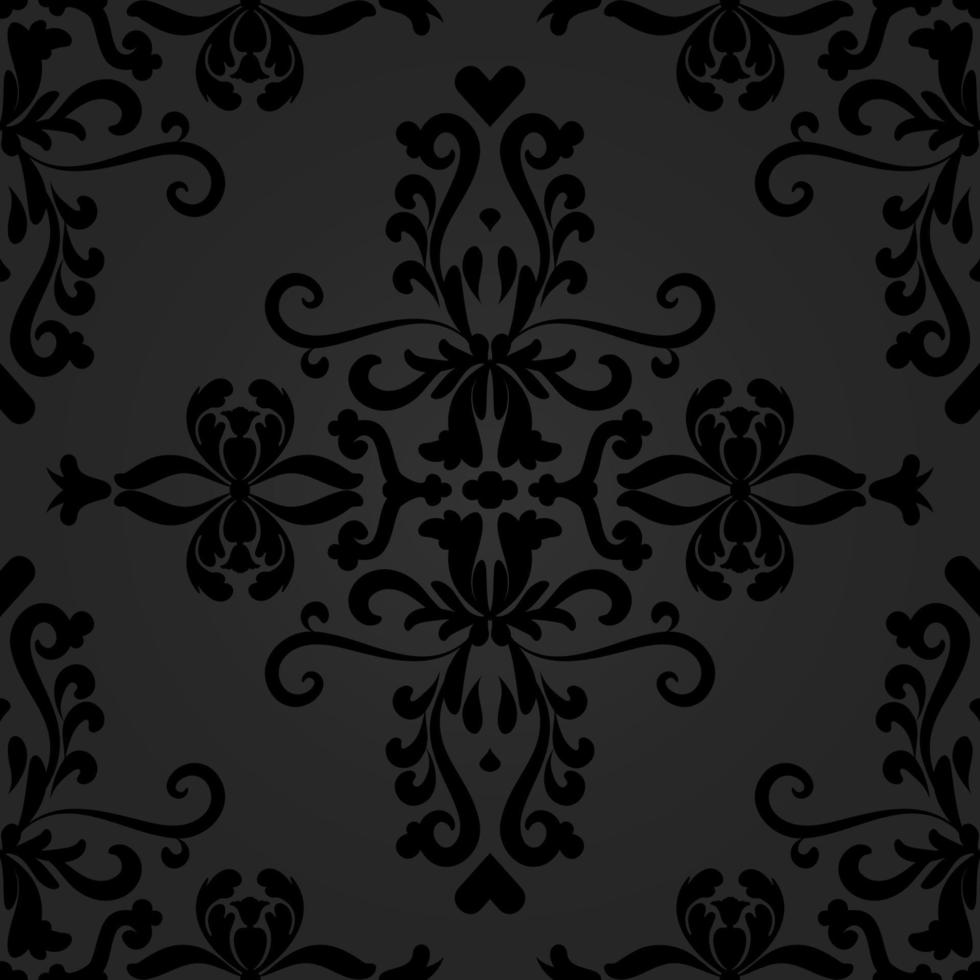 motif vectoriel continu damassé noir linéaire. pour tissu, papier peint, motif vénitien, textile, emballage.