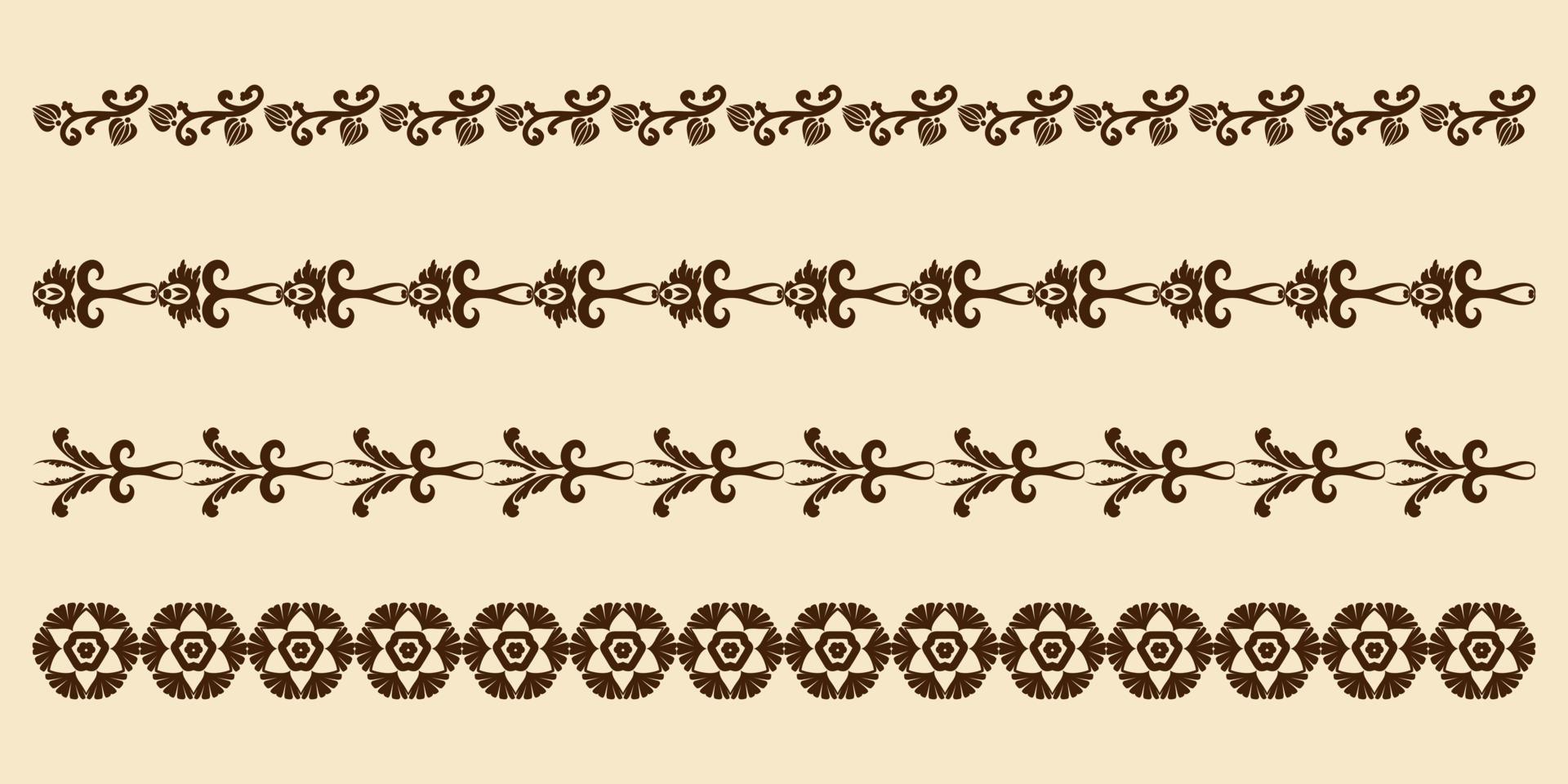 ensemble d'images vectorielles de bordures d'ornements de style vintage. cadres en dentelle à motifs pour la conception. marron et beige. motifs damassés. infographie. vecteur