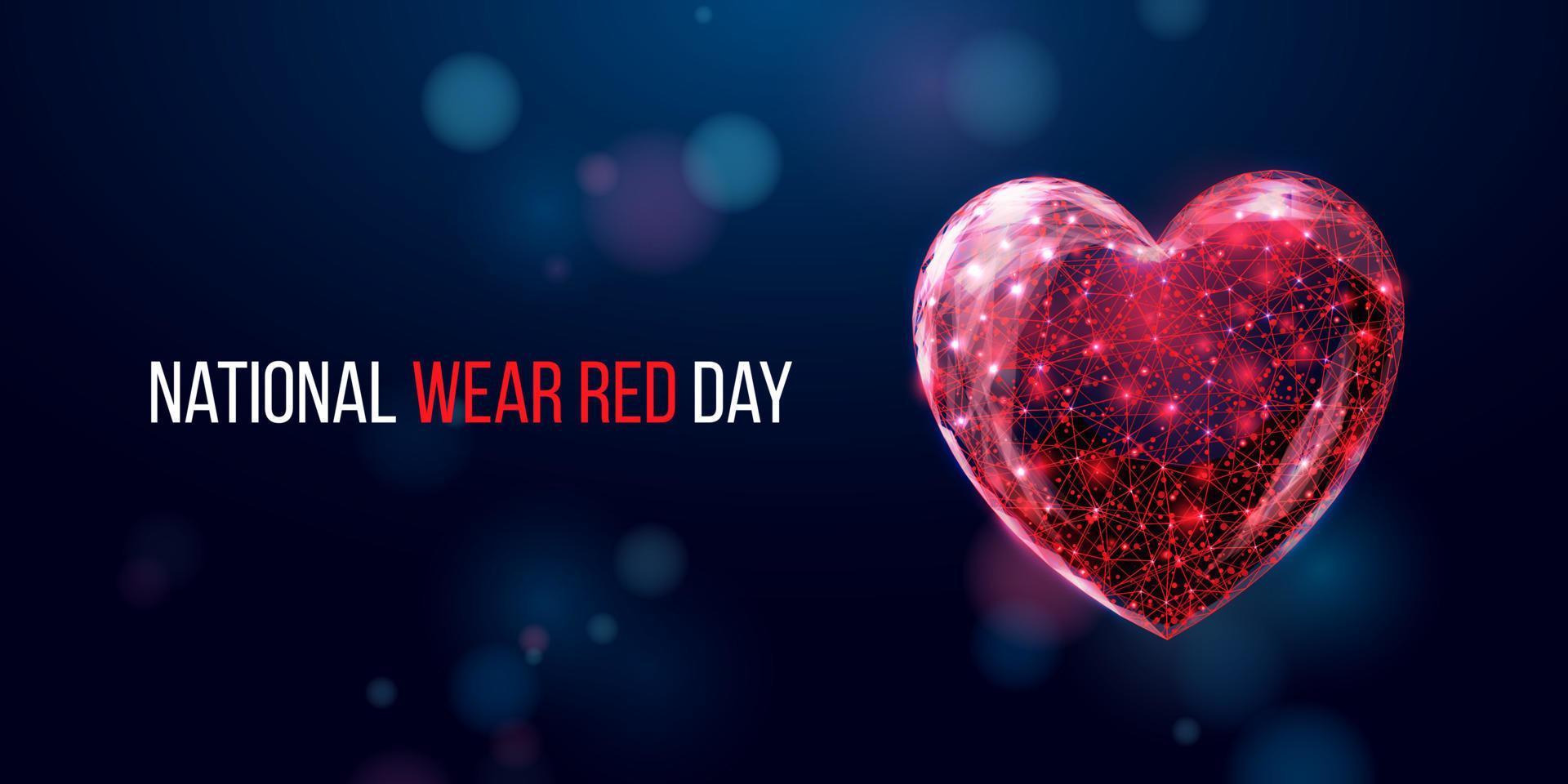 concept de journée nationale d'usure rouge. bannière avec coeur rouge filaire. illustration vectorielle 3d moderne abstraite sur fond bleu vecteur