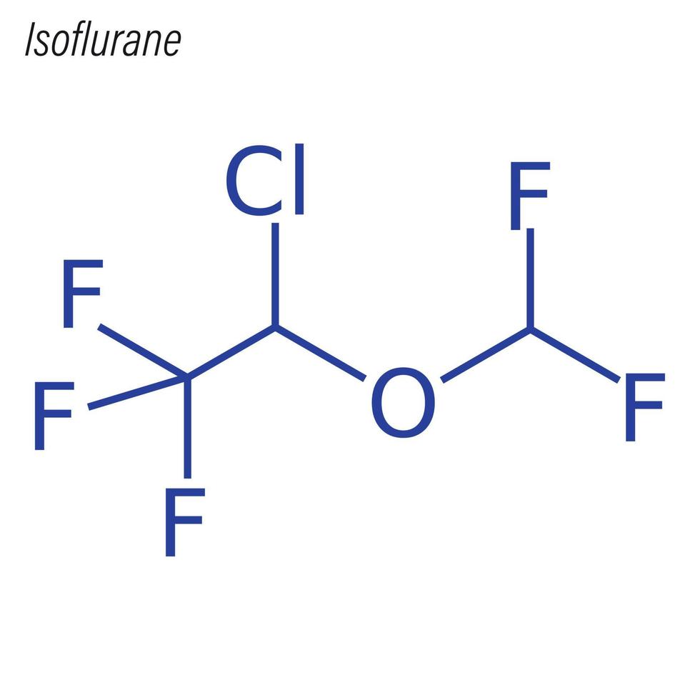 formule squelettique vectorielle de l'isoflurane. molécule chimique du médicament. vecteur