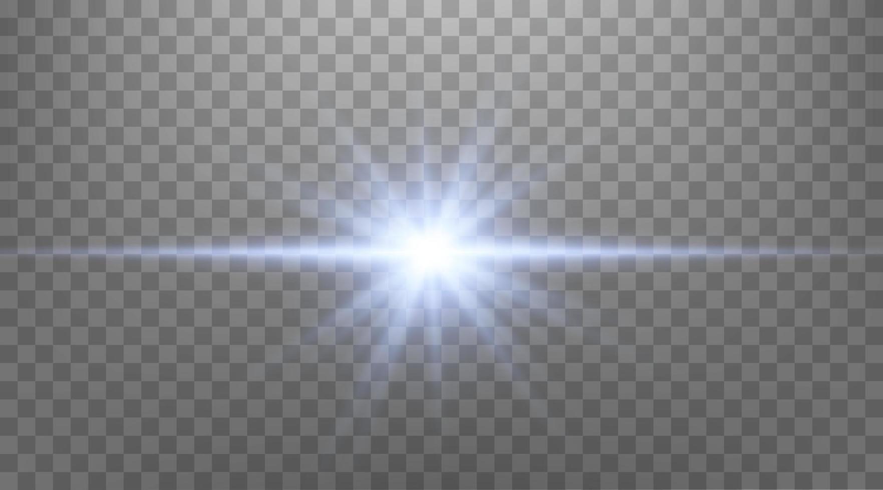 lumière parasite horizontale bleue. isolé sur fond transparent. flash solaire avec rayons ou projecteur et bokeh. effet de lumière lueur flare. illustration vectorielle. vecteur