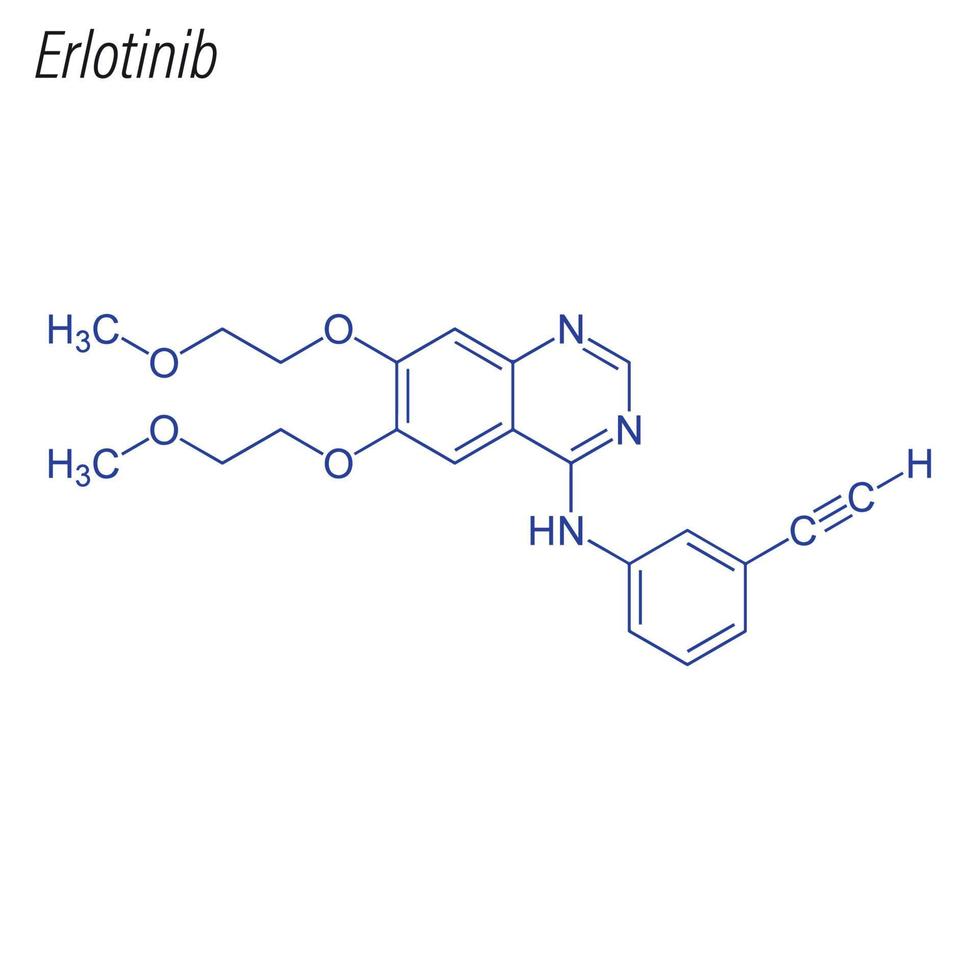 formule squelettique vectorielle de l'erlotinib. molécule chimique du médicament. vecteur