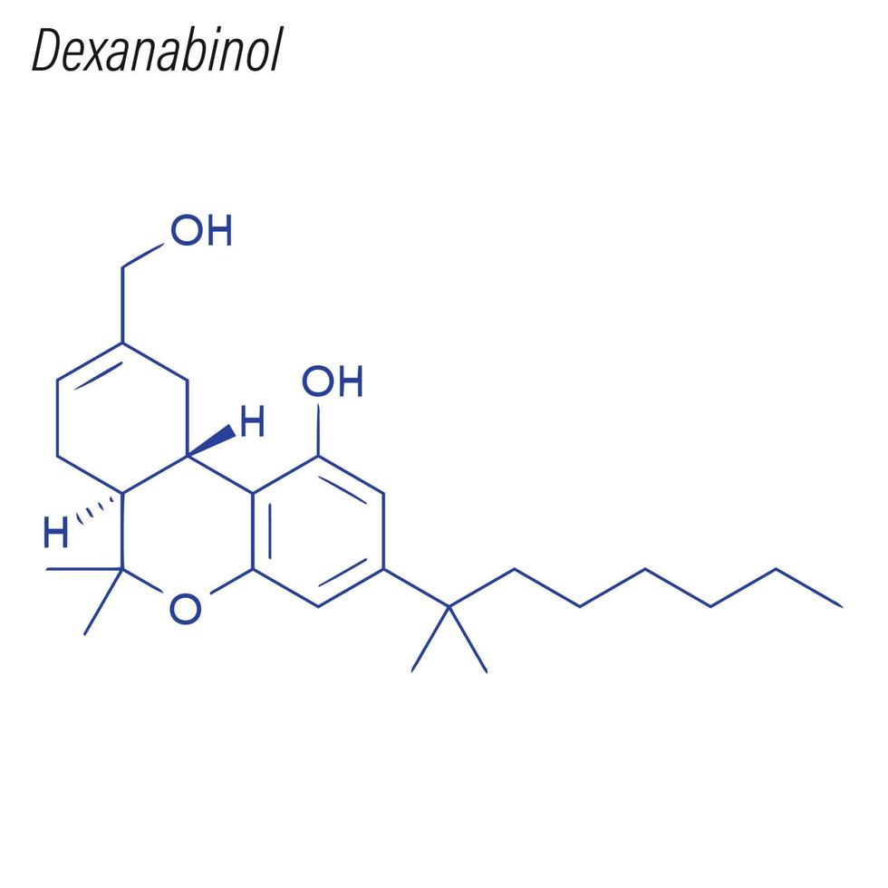 formule squelettique vectorielle du dexanabinol. molécule chimique du médicament. vecteur