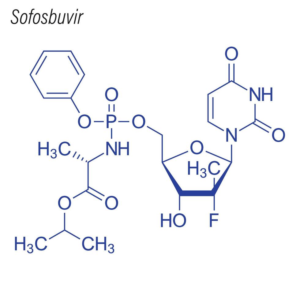 formule squelettique vectorielle du sofosbuvir. molécule chimique du médicament. vecteur