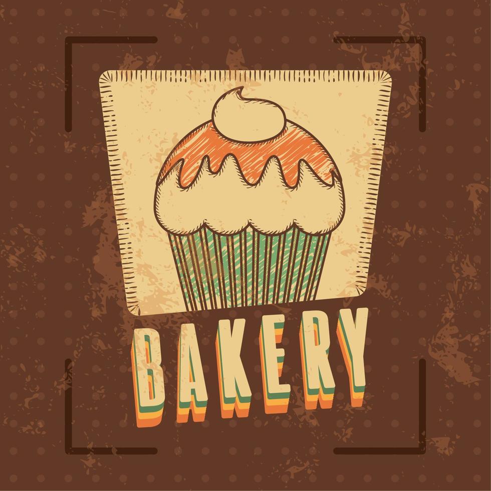 affiche de magasin de boulangerie vintage vecteur de cupcake cuit