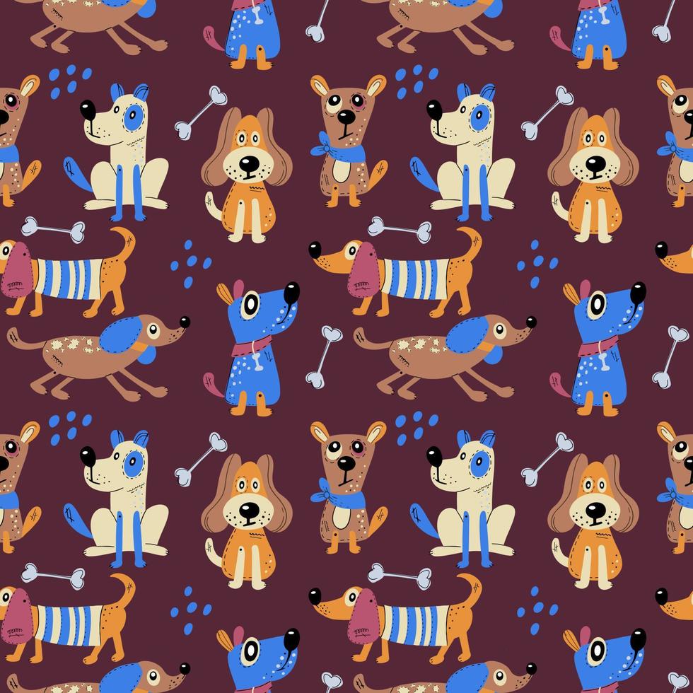 modèle sans couture avec des chiens mignons. impression vectorielle avec des animaux abstraits de dessin animé dans un style scandinave vecteur