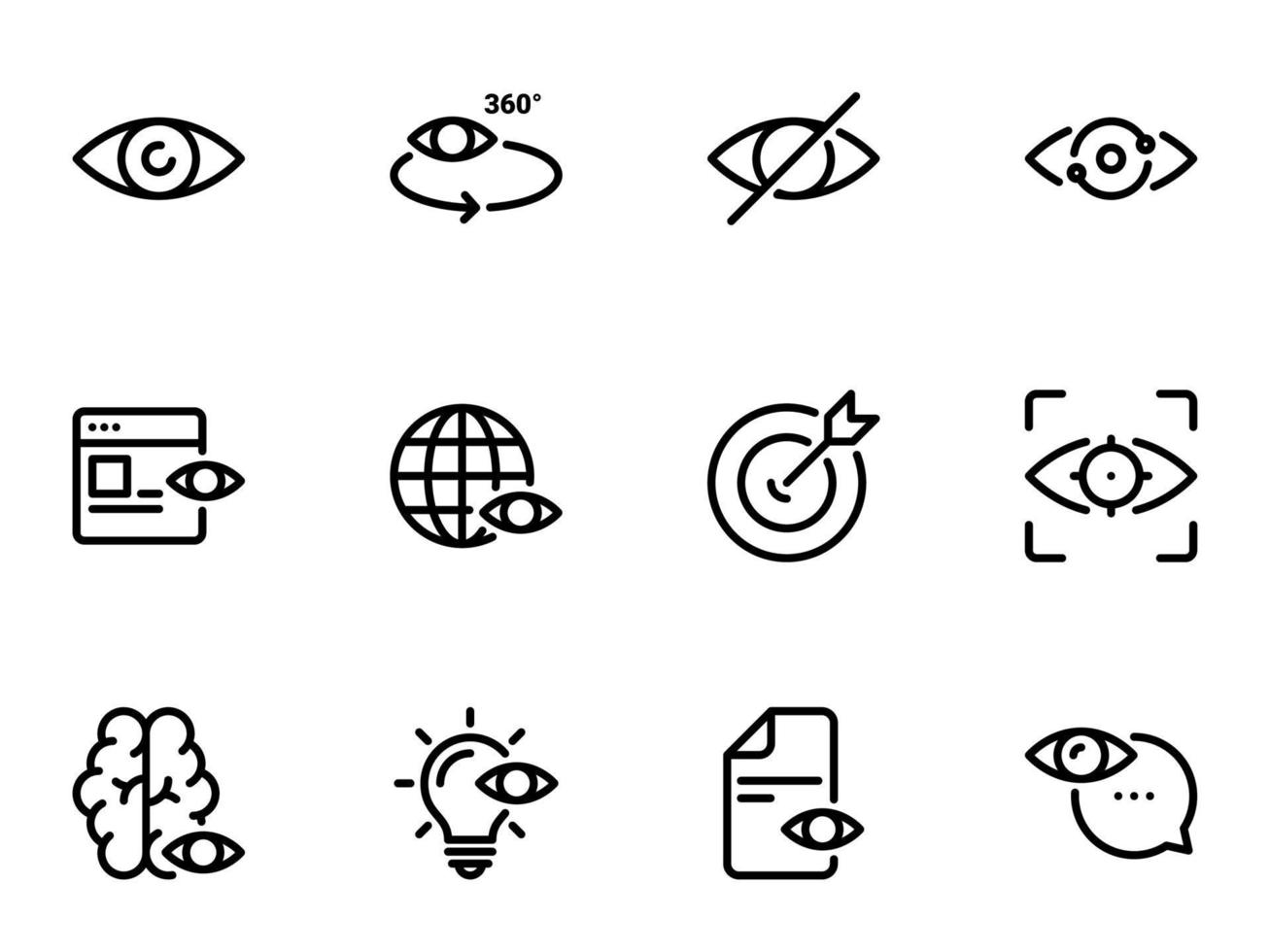ensemble d'icônes vectorielles noires, isolées sur fond blanc. illustration sur un thème oeil vecteur