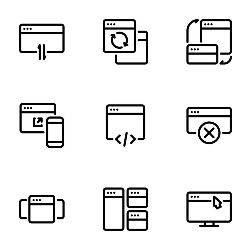 ensemble d'icônes noires isolées sur fond blanc, sur le navigateur de thème vecteur
