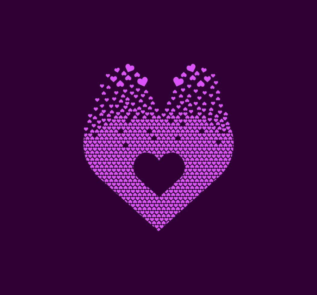 coeur entrelacé, logo pixel dots. symboles d'amour, de fête et de santé. coeur signe pixel vers le haut. les cœurs sont remplis d'un signe d'intérêt. mouvement de pixel complémentaire et intégratif. vecteur