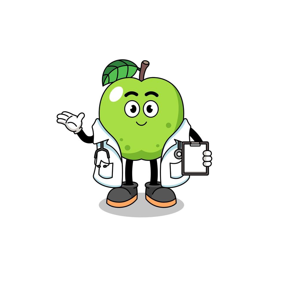 mascotte de dessin animé de médecin pomme verte vecteur