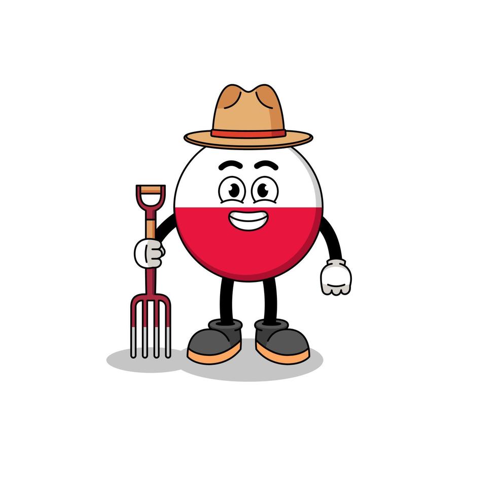 mascotte de dessin animé d'agriculteur drapeau pologne vecteur