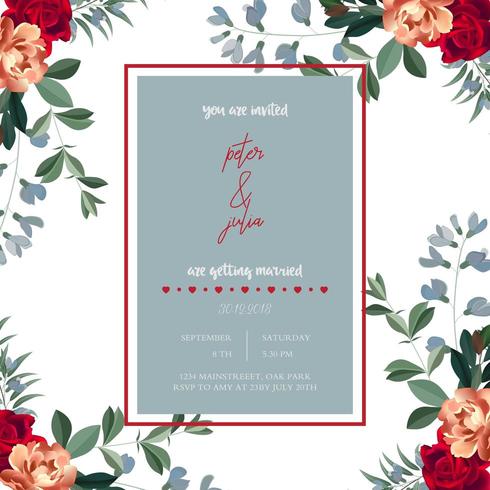 Carte d&#39;invitation de mariage floral vecteur