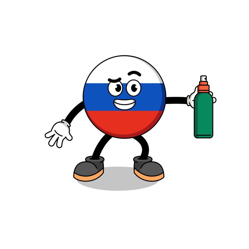 dessin animé illustration drapeau russie tenant un anti-moustique vecteur