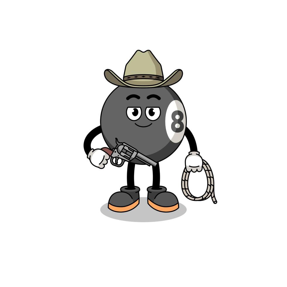 mascotte de personnage de boule de billard en tant que cow-boy vecteur