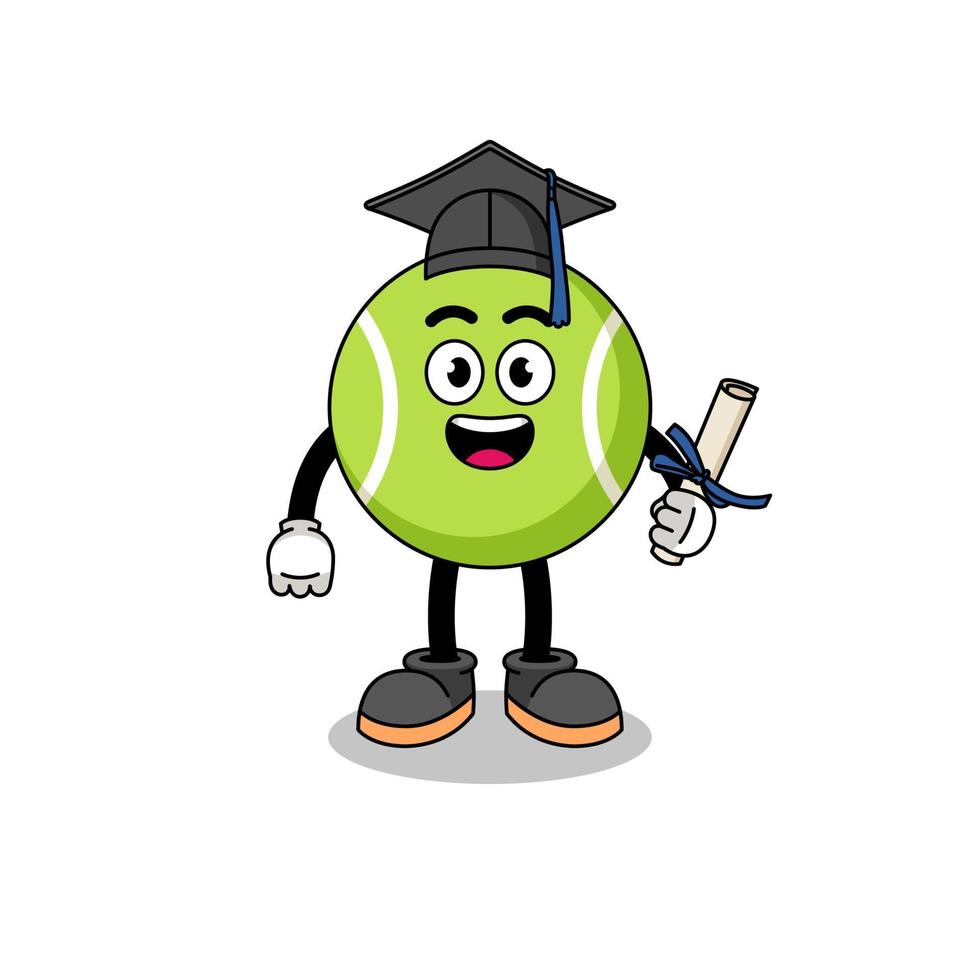 mascotte de balle de tennis avec pose de graduation vecteur