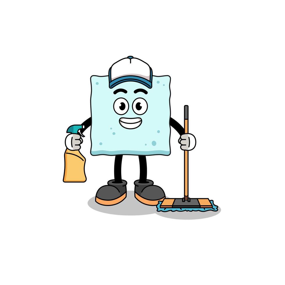 mascotte de personnage de cube de sucre en tant que service de nettoyage vecteur