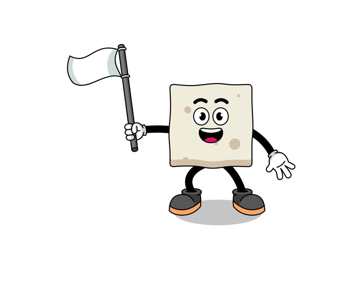 illustration de dessin animé de tofu tenant un drapeau blanc vecteur
