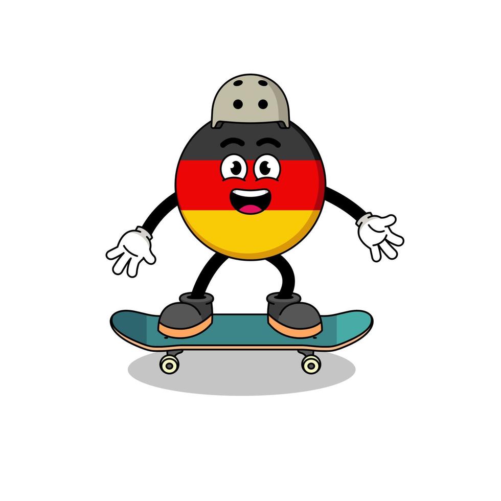 mascotte drapeau allemagne jouant une planche à roulettes vecteur