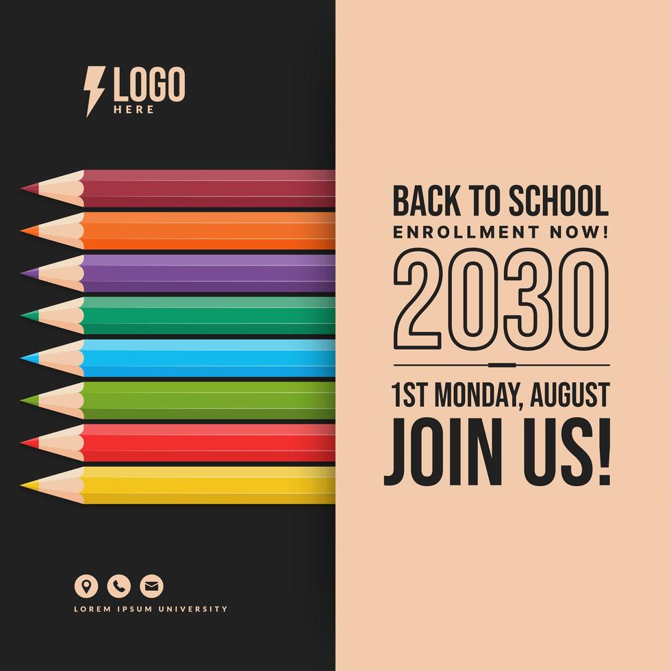 bienvenue à l'arrière-plan de l'école avec des crayons de couleur, concept de bannière d'éducation avec conception de lettrage de retour à l'école vecteur