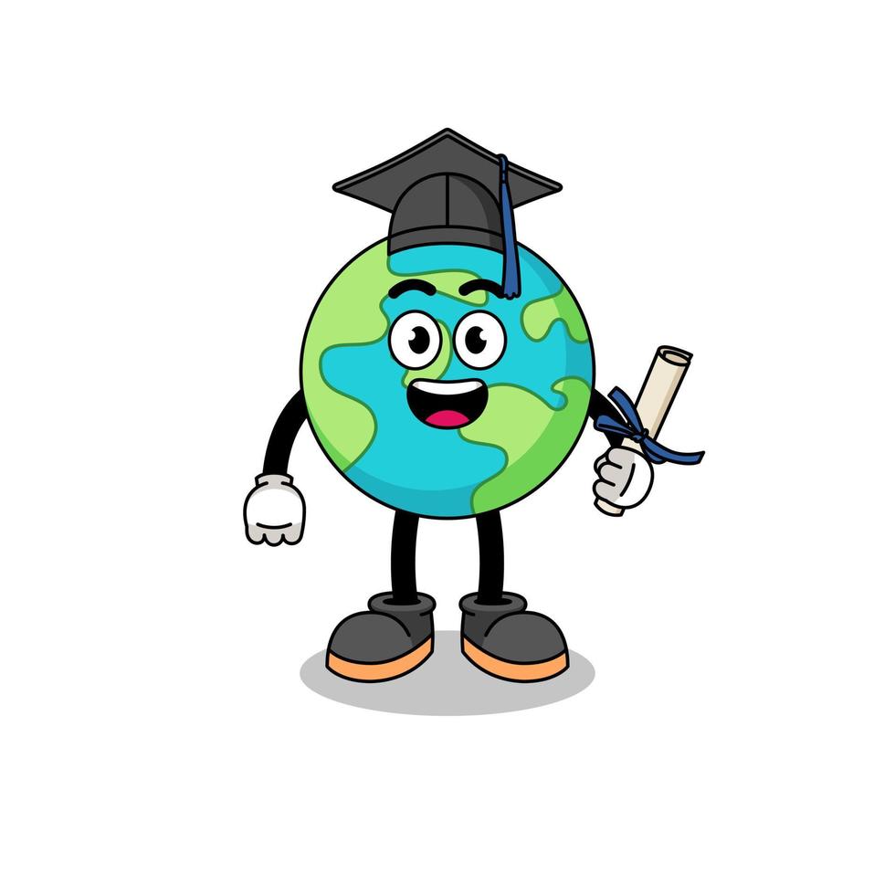 mascotte de la terre avec pose de graduation vecteur