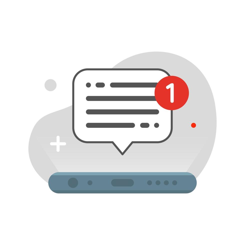 nouvelle notification sms au-dessus de l'écran du smartphone concept illustration design plat vecteur eps10. élément graphique moderne pour la page de destination, l'interface utilisateur d'état vide, l'infographie, l'icône